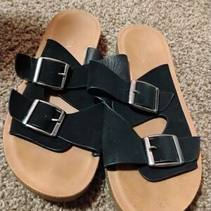 TOP Moda Black Sandals with Silver Buckles